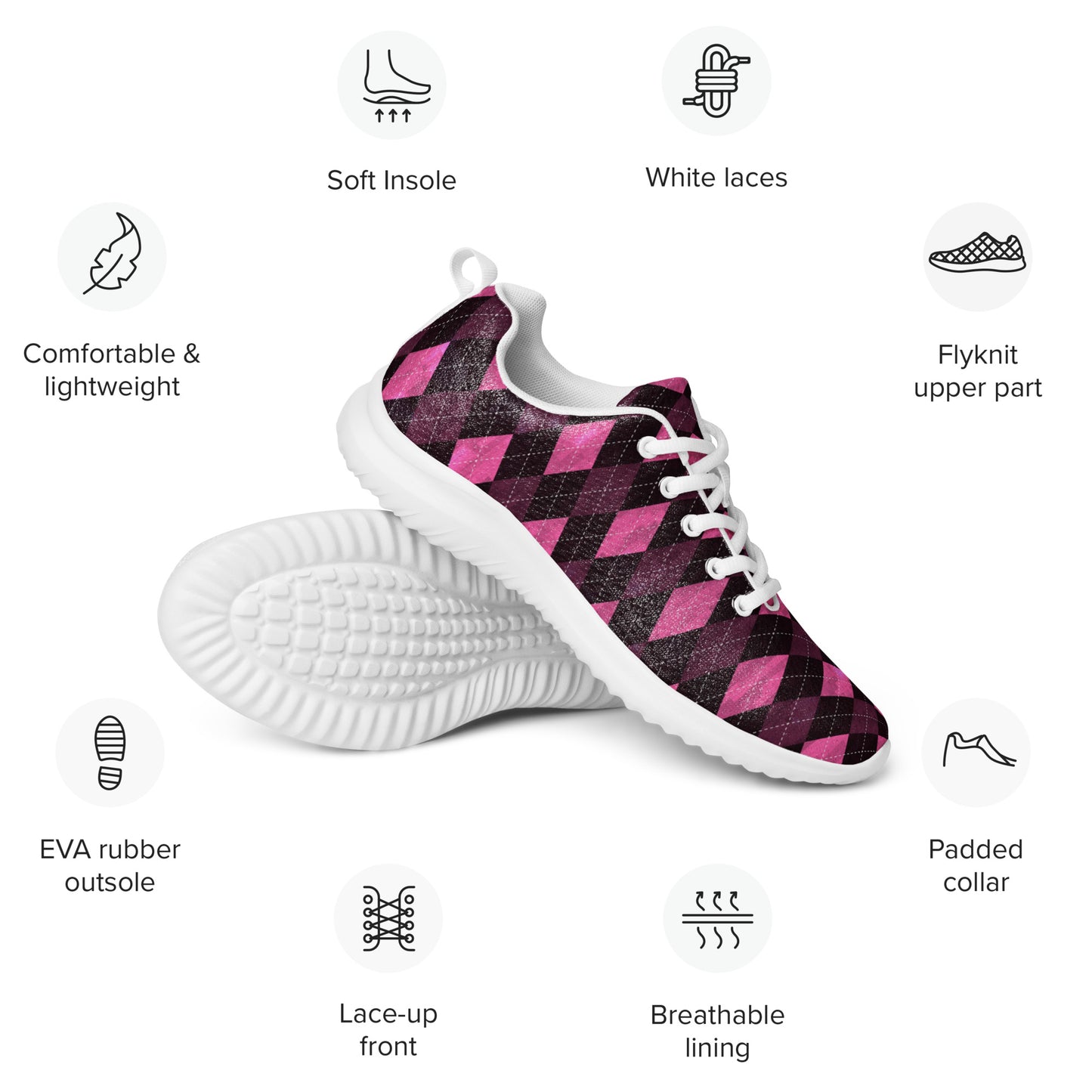 Women’s Athletic Shoes Hot Pink Argyle