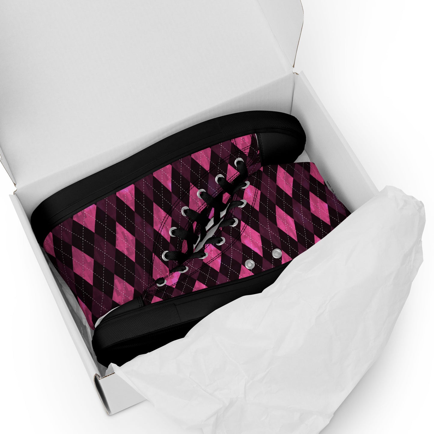 Women’s High Top Canvas Shoes Hot Pink Argyle