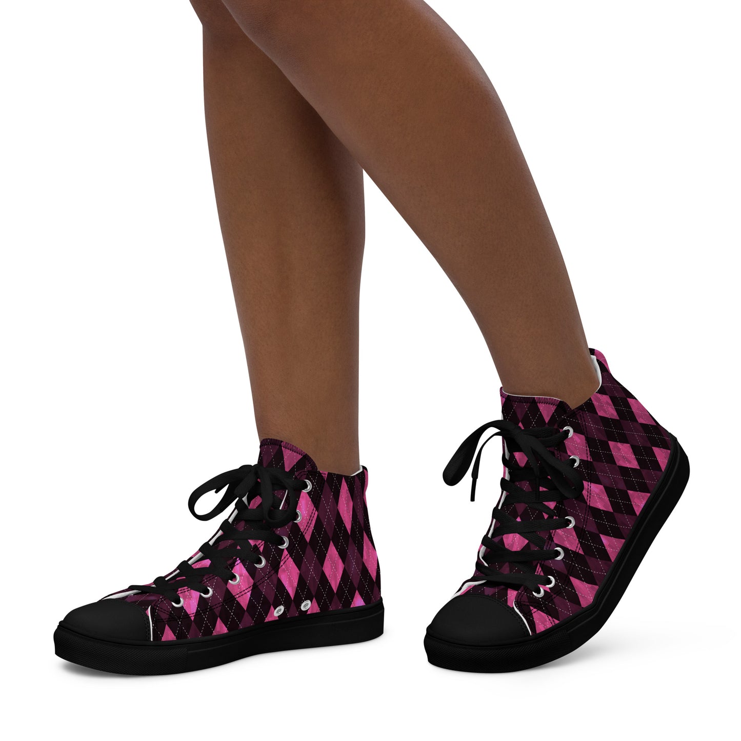 Women’s High Top Canvas Shoes Hot Pink Argyle