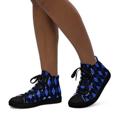 Women’s High Top Canvas Shoes Blue Argyle