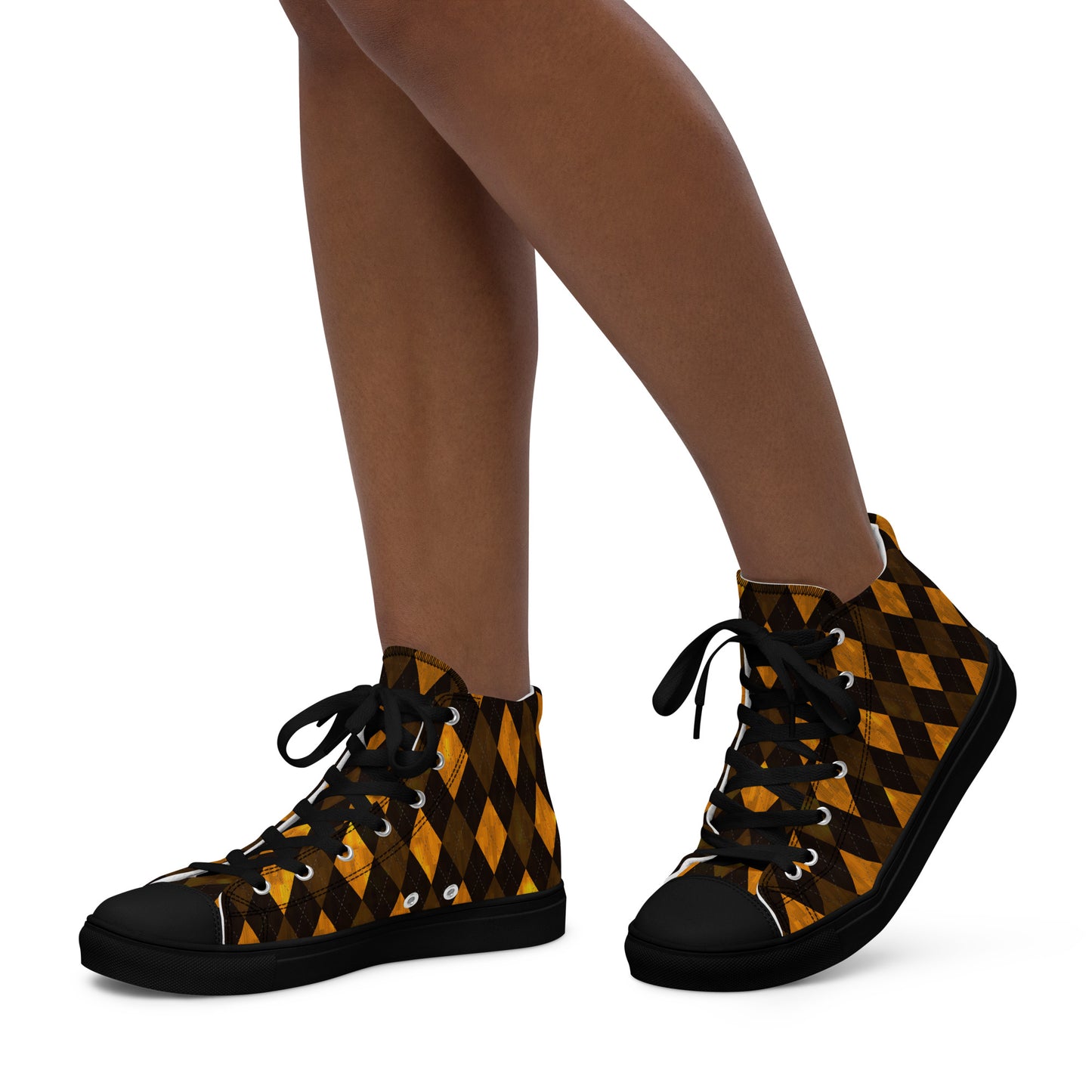 Women’s High Top Canvas Shoes Orange Argyle