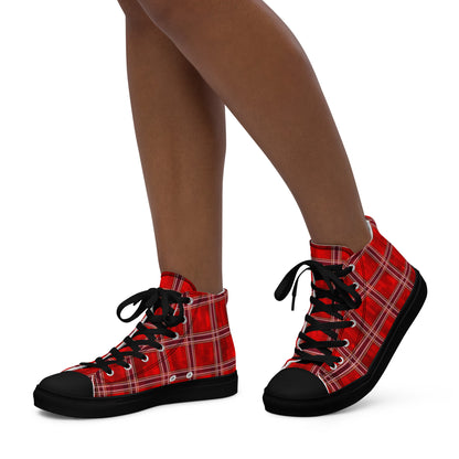 Women’s High Top Canvas Shoes Red Plaid