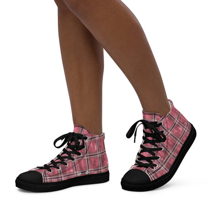 Women’s High Top Canvas Shoes Sakura Pink Plaid