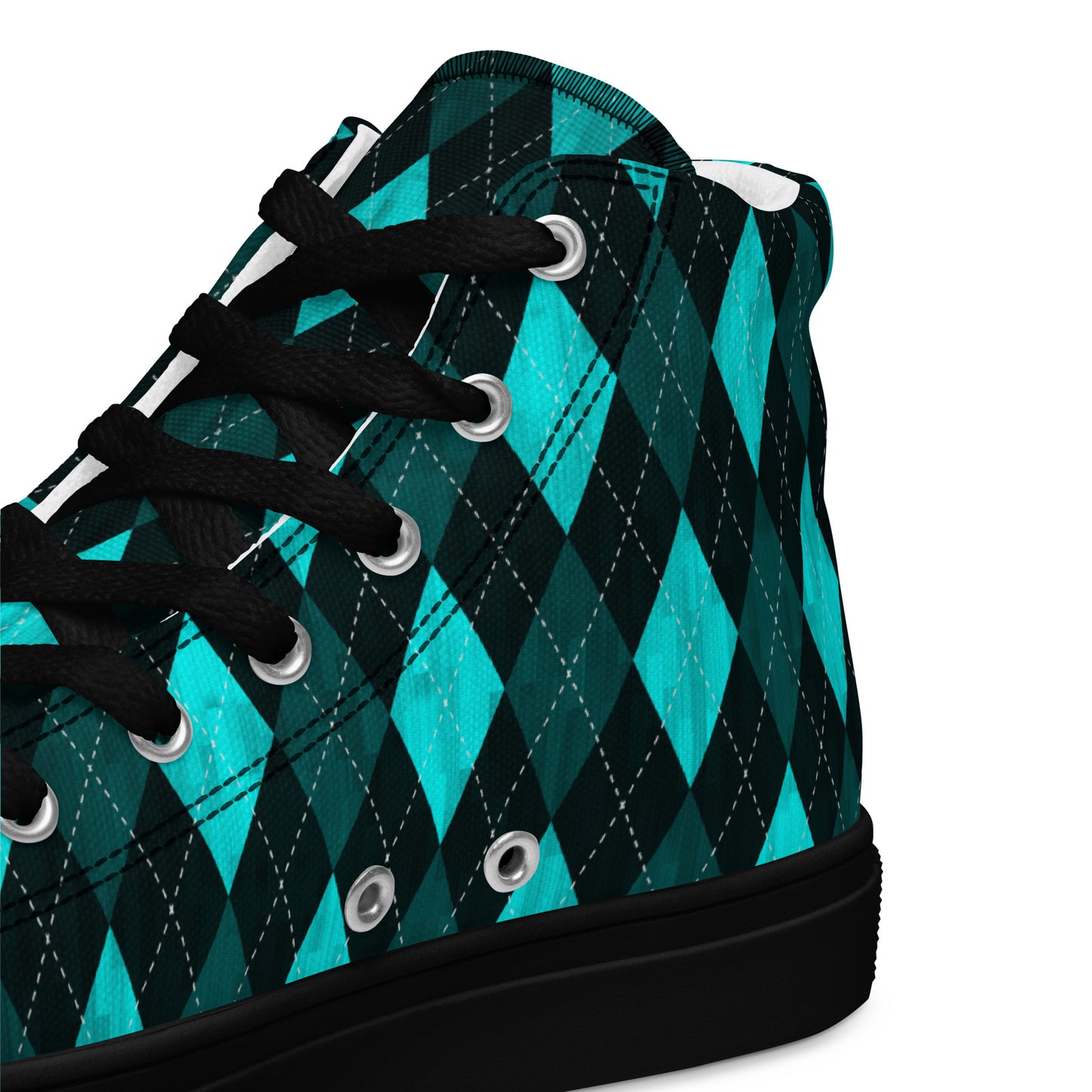 Women’s High Top Canvas Shoes Teal Argyle