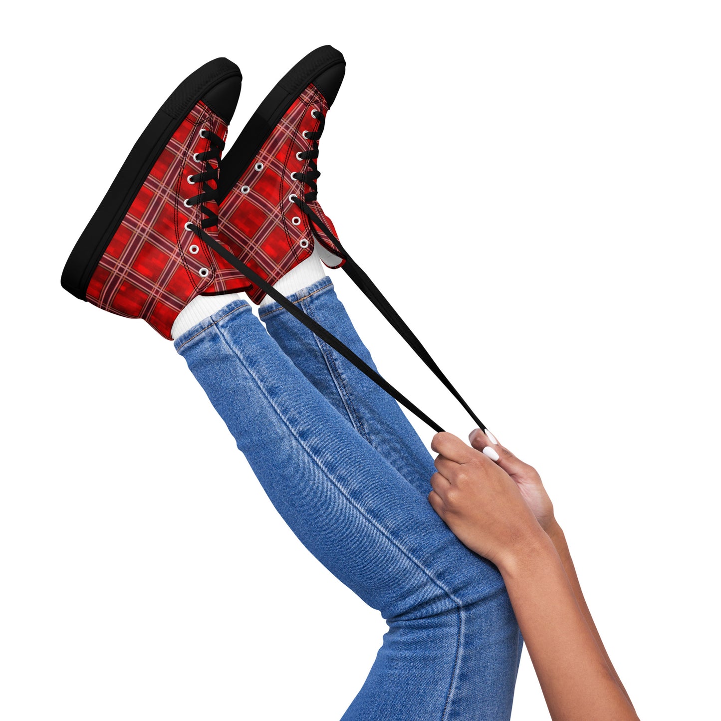 Women’s High Top Canvas Shoes Red Plaid