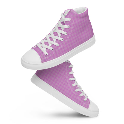 Women’s High Top Canvas Shoes Pink Houndstooth-Gingham Mix