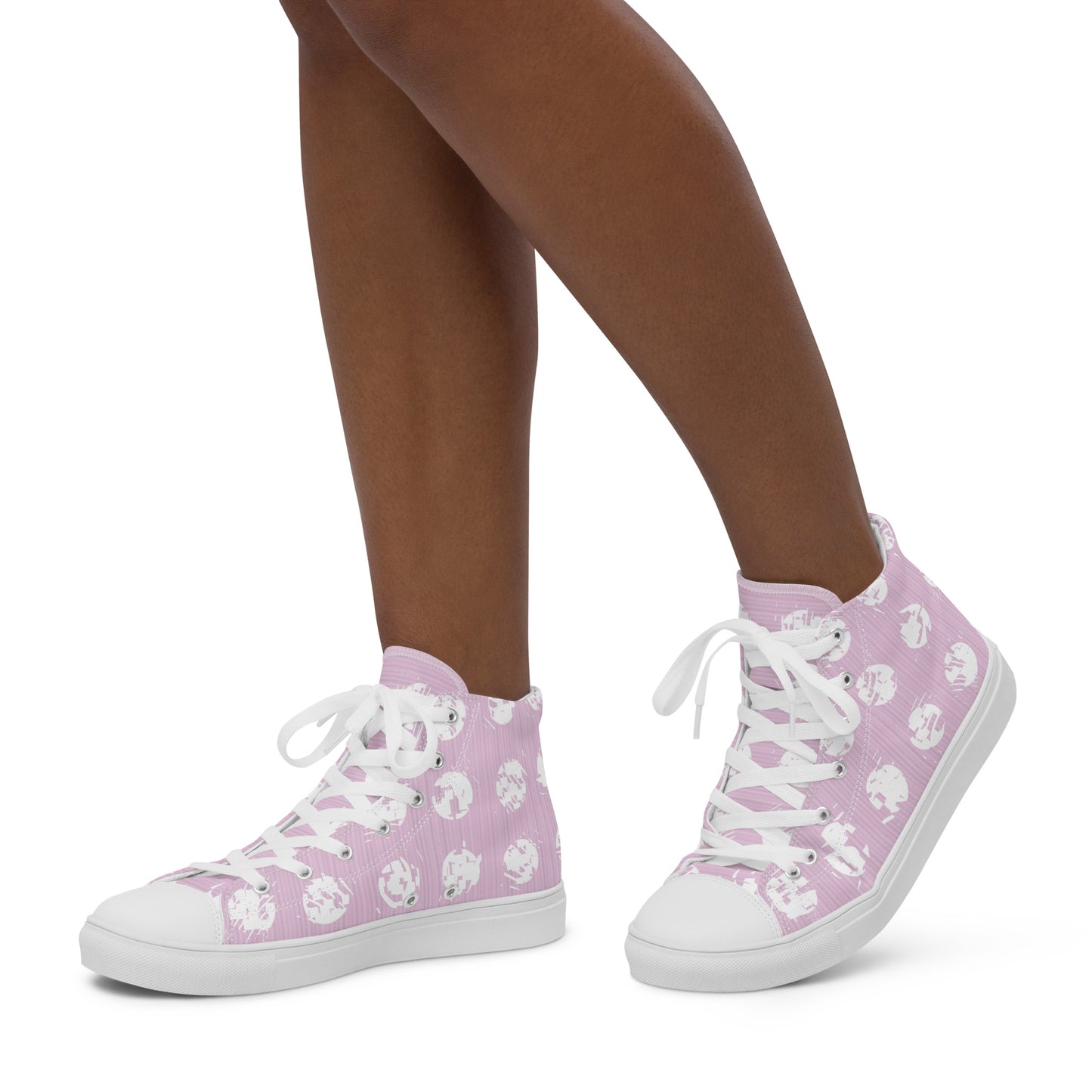 Women’s White Polka Dot Pink High Top Canvas Shoes