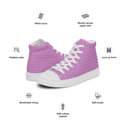 Women’s High Top Canvas Shoes Pink Houndstooth-Gingham Mix