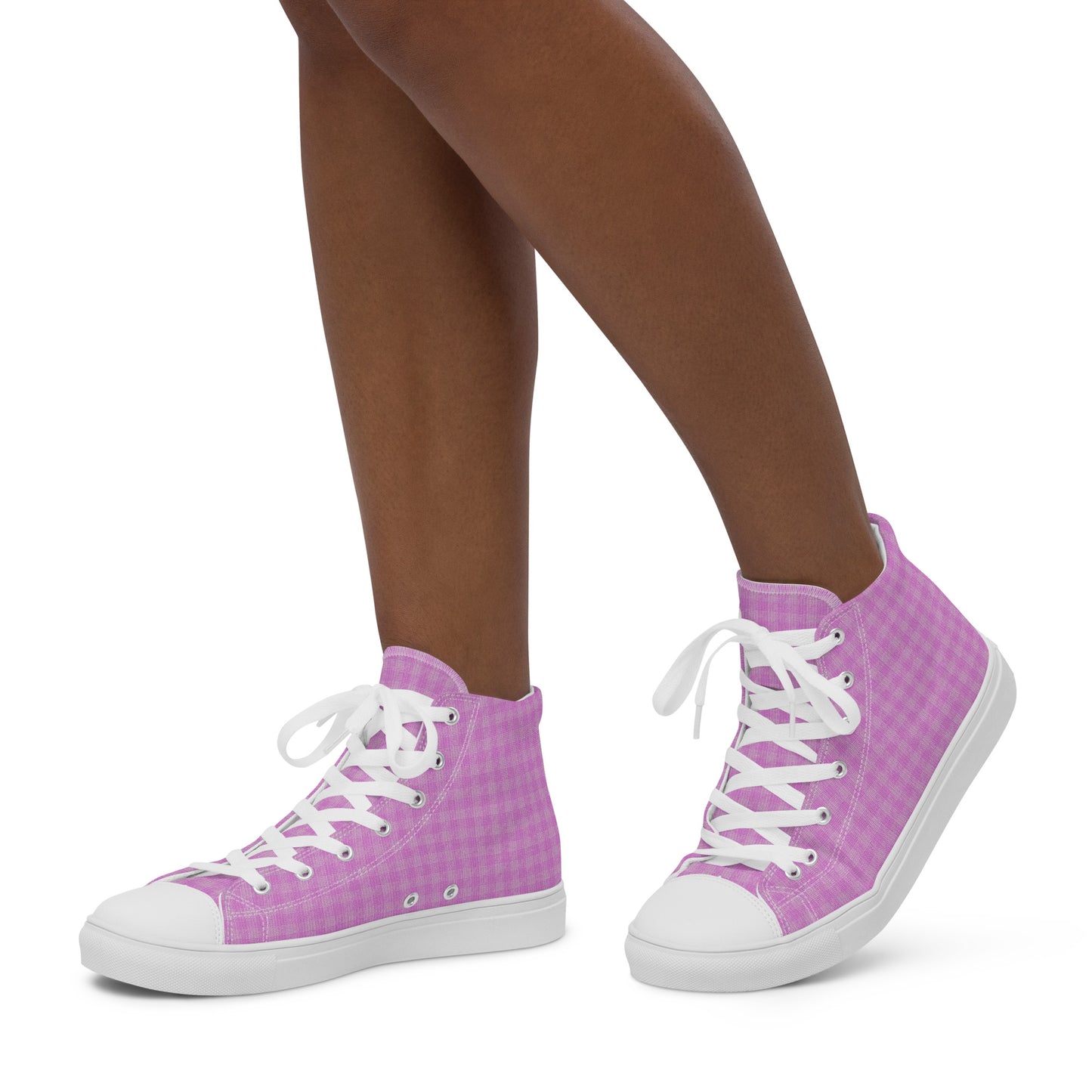 Women’s High Top Canvas Shoes Pink Houndstooth-Gingham Mix