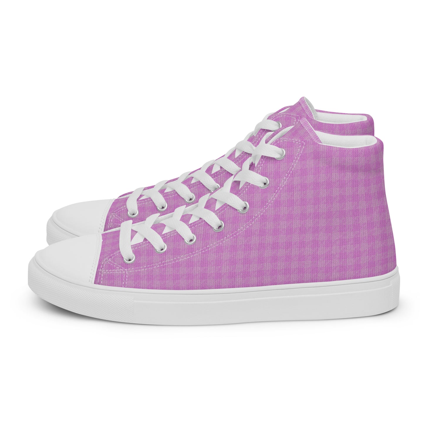 Women’s High Top Canvas Shoes Pink Houndstooth-Gingham Mix