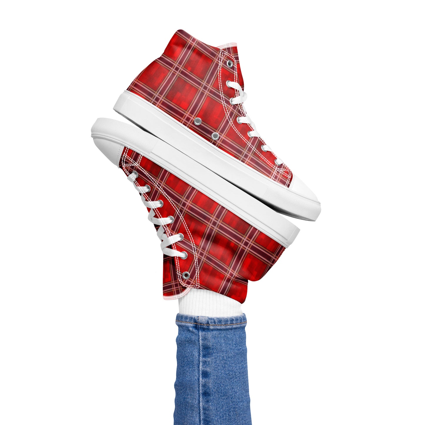 Women’s High Top Canvas Shoes Red Plaid