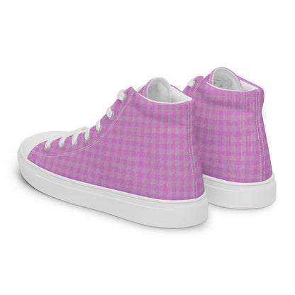 Women’s High Top Canvas Shoes Pink Houndstooth-Gingham Mix