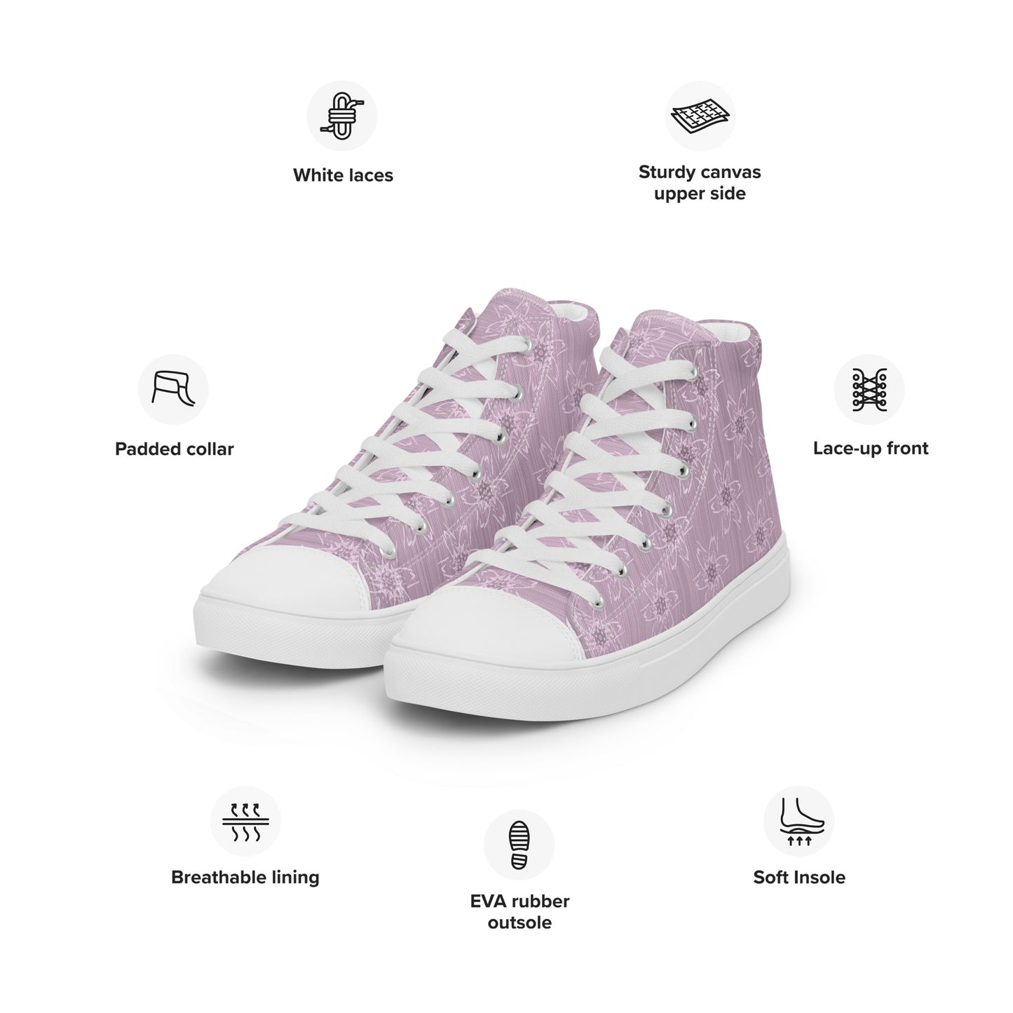 Women’s Light Pink Floral High Top Canvas Shoes