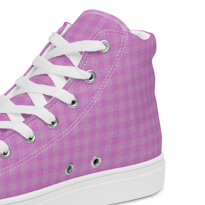 Women’s High Top Canvas Shoes Pink Houndstooth-Gingham Mix