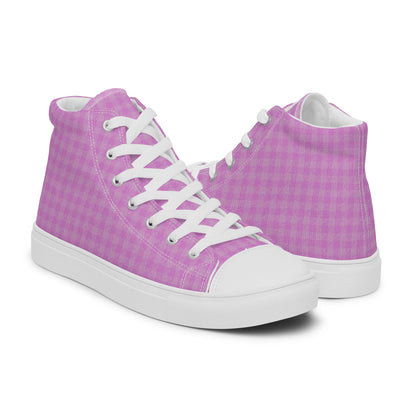 Women’s High Top Canvas Shoes Pink Houndstooth-Gingham Mix