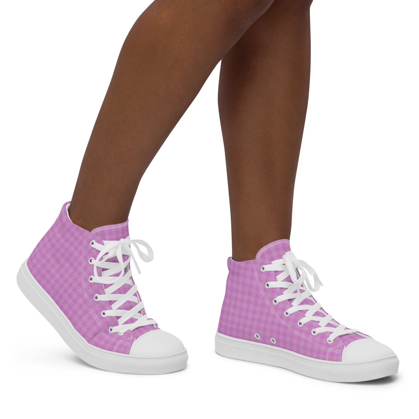 Women’s High Top Canvas Shoes Pink Houndstooth-Gingham Mix