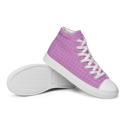 Women’s High Top Canvas Shoes Pink Houndstooth-Gingham Mix