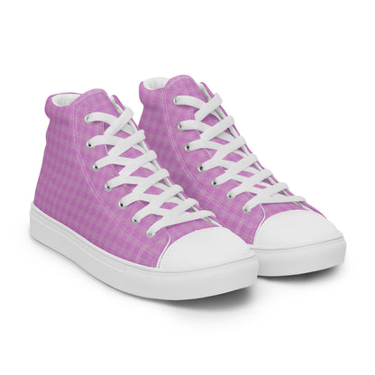 Women’s High Top Canvas Shoes Pink Houndstooth-Gingham Mix