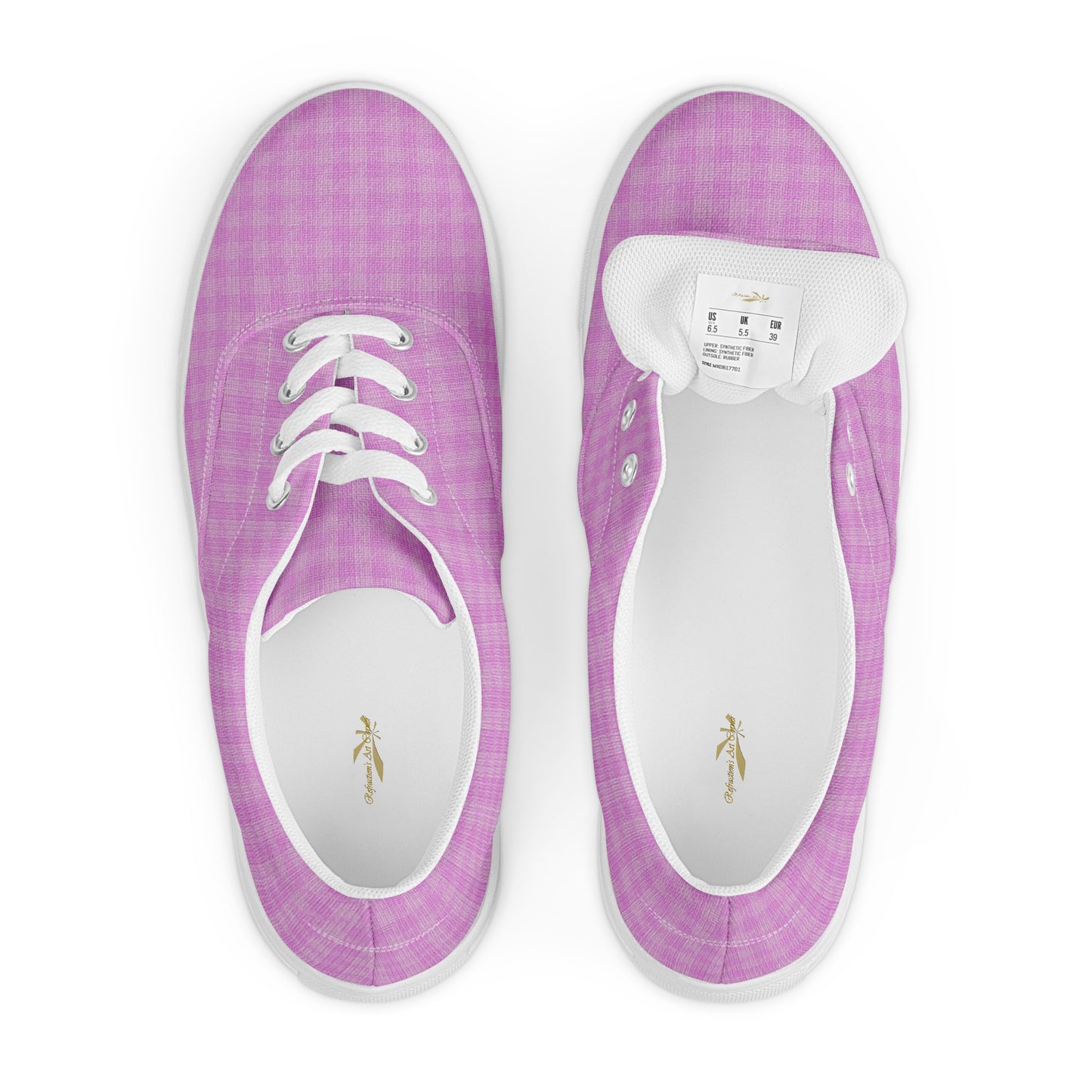 Women’s Lace-Up Canvas Shoes Pink Houndstooth-Gingham Mix