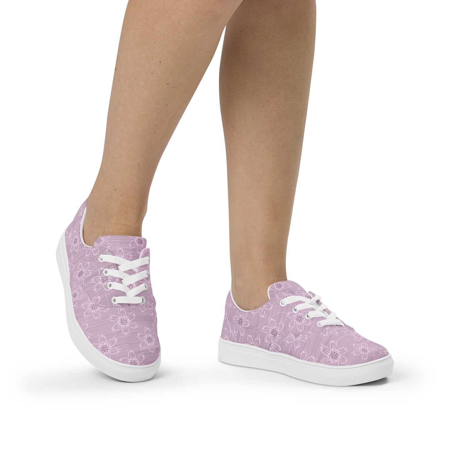 Women’s Light Pink Floral Lace-Up Canvas Shoes