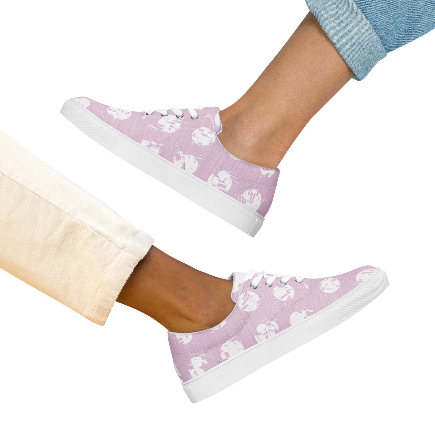 Women’s White Polka Dot Pink Lace-Up Canvas Shoes