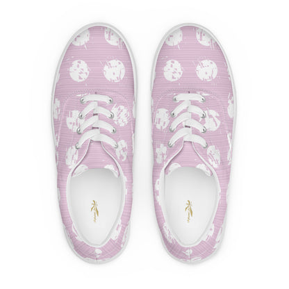 Women’s White Polka Dot Pink Lace-Up Canvas Shoes