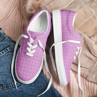 Women’s Pink Houndstooth-Gingham Mix Lace-Up Canvas Shoes