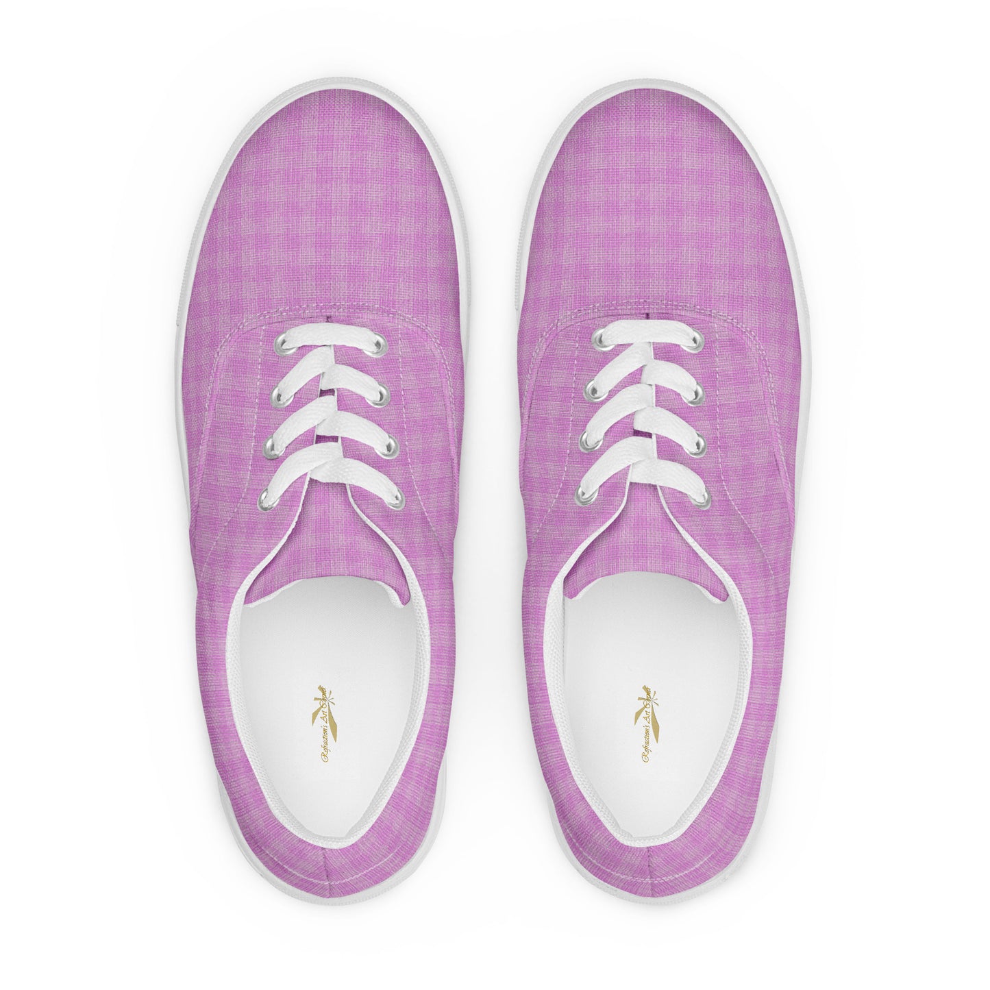 Women’s Lace-Up Canvas Shoes Pink Houndstooth-Gingham Mix