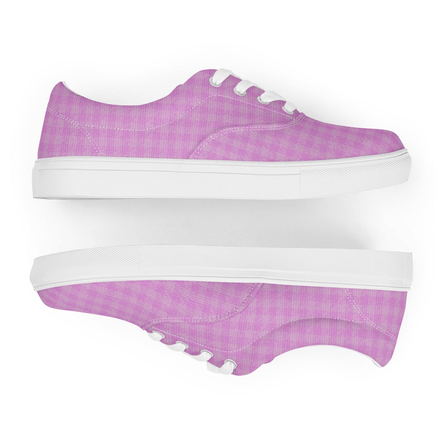 Women’s Lace-Up Canvas Shoes Pink Houndstooth-Gingham Mix