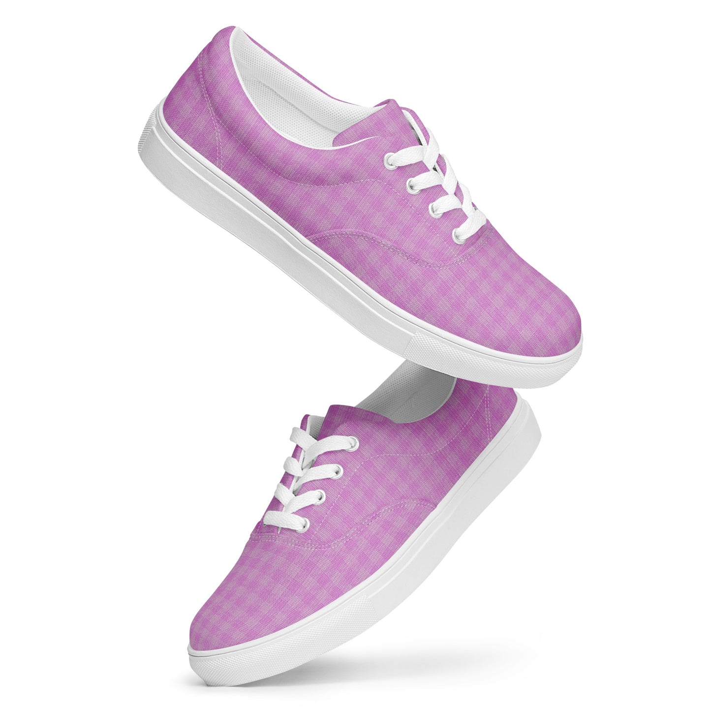 Women’s Lace-Up Canvas Shoes Pink Houndstooth-Gingham Mix