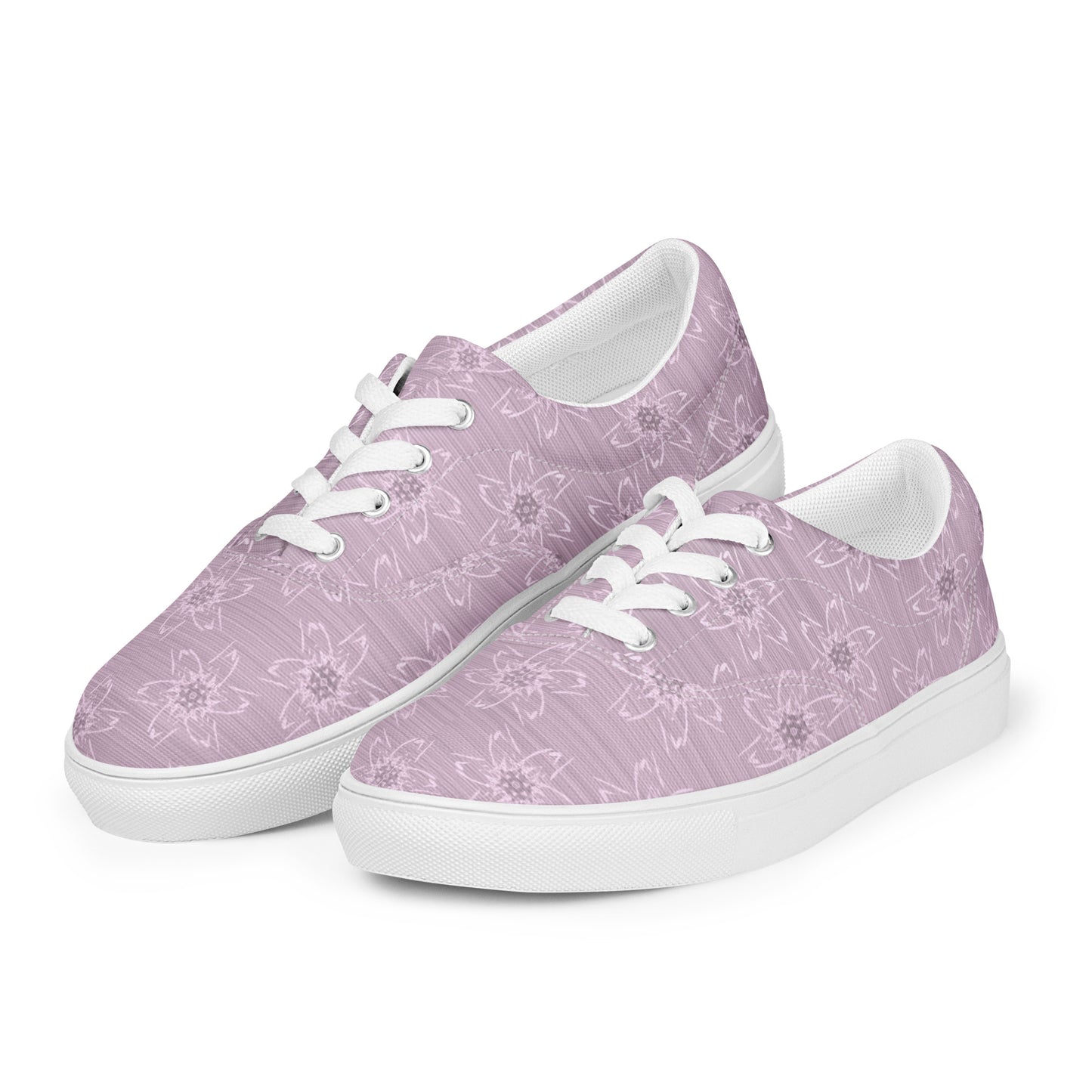 Women’s Light Pink Floral Lace-Up Canvas Shoes