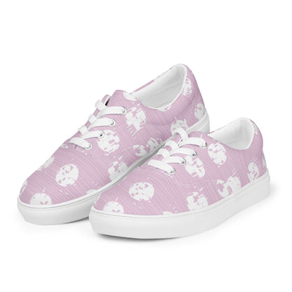 Women’s White Polka Dot Pink Lace-Up Canvas Shoes