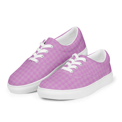 Women’s Lace-Up Canvas Shoes Pink Houndstooth-Gingham Mix