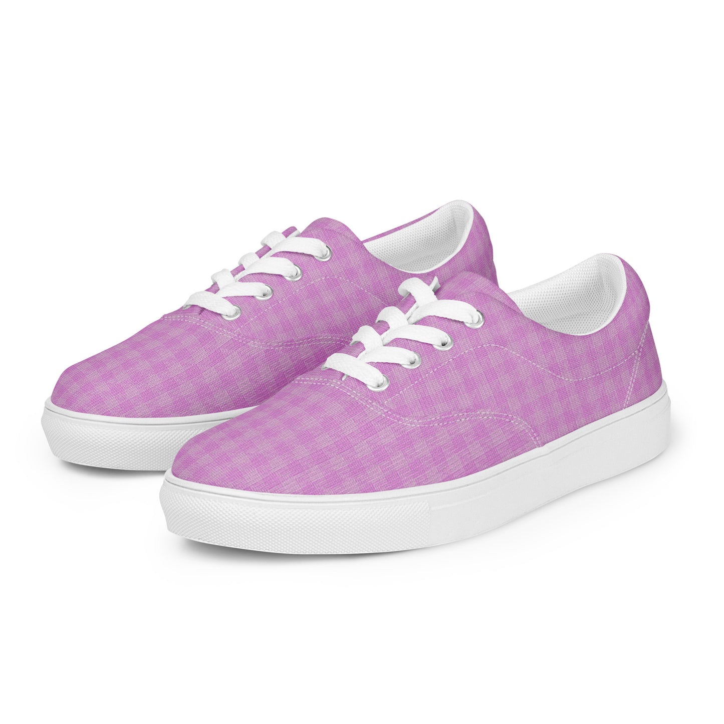 Women’s Lace-Up Canvas Shoes Pink Houndstooth-Gingham Mix