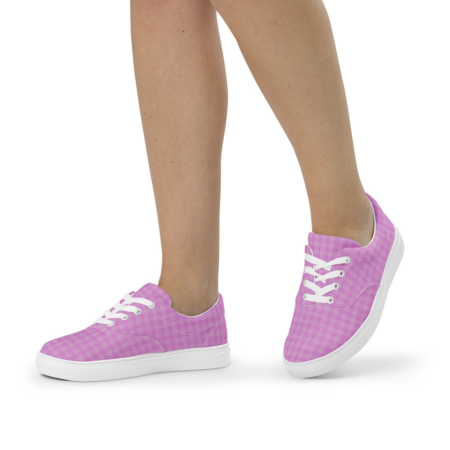 Women’s Lace-Up Canvas Shoes Pink Houndstooth-Gingham Mix