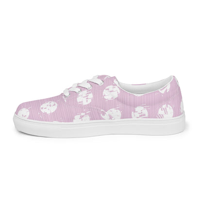 Women’s White Polka Dot Pink Lace-Up Canvas Shoes