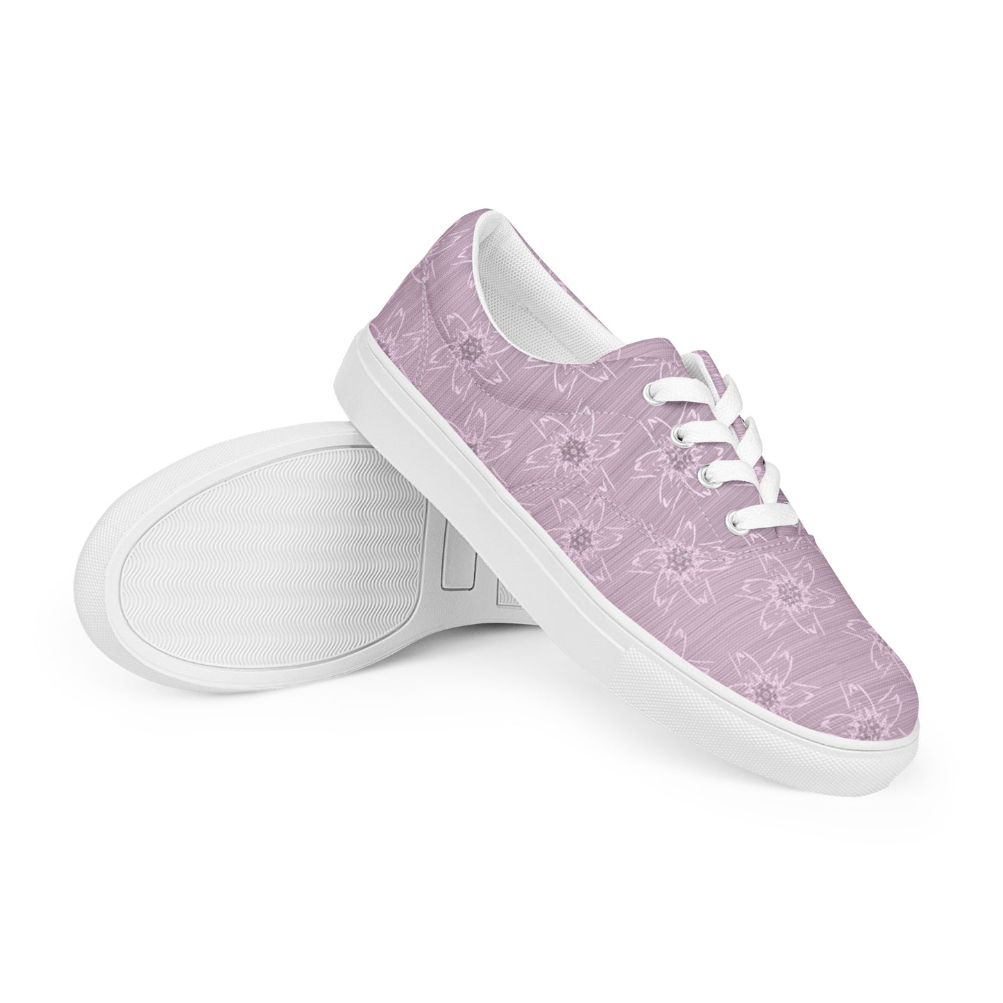 Women’s Light Pink Floral Lace-Up Canvas Shoes