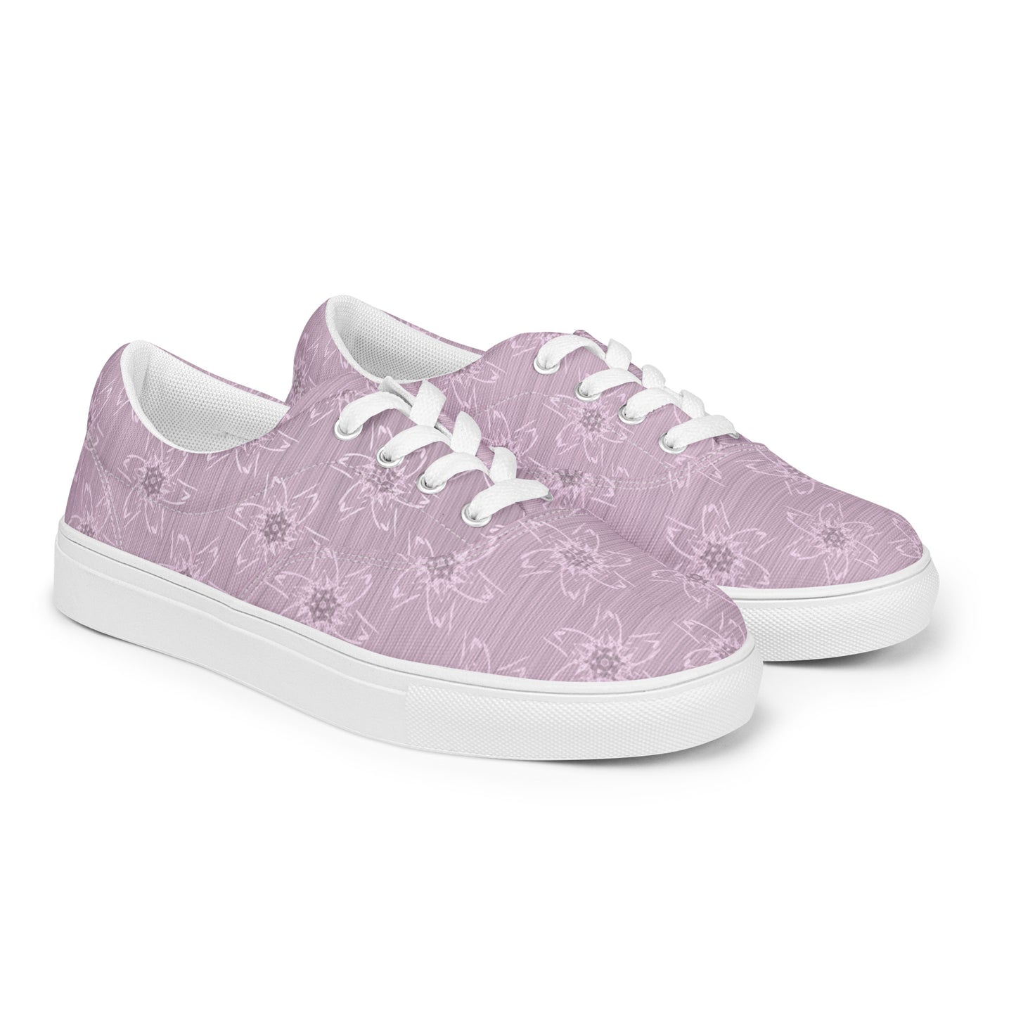 Women’s Light Pink Floral Lace-Up Canvas Shoes