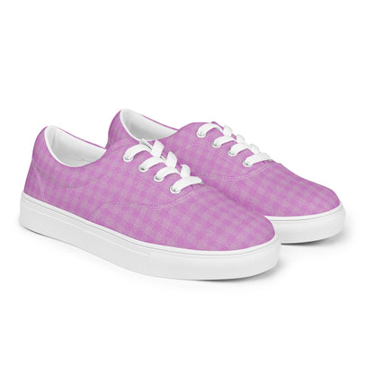 Women’s Lace-Up Canvas Shoes Pink Houndstooth-Gingham Mix