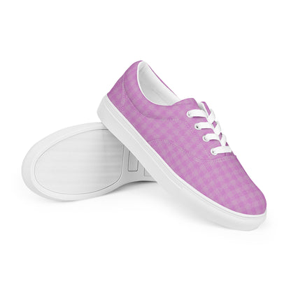 Women’s Lace-Up Canvas Shoes Pink Houndstooth-Gingham Mix