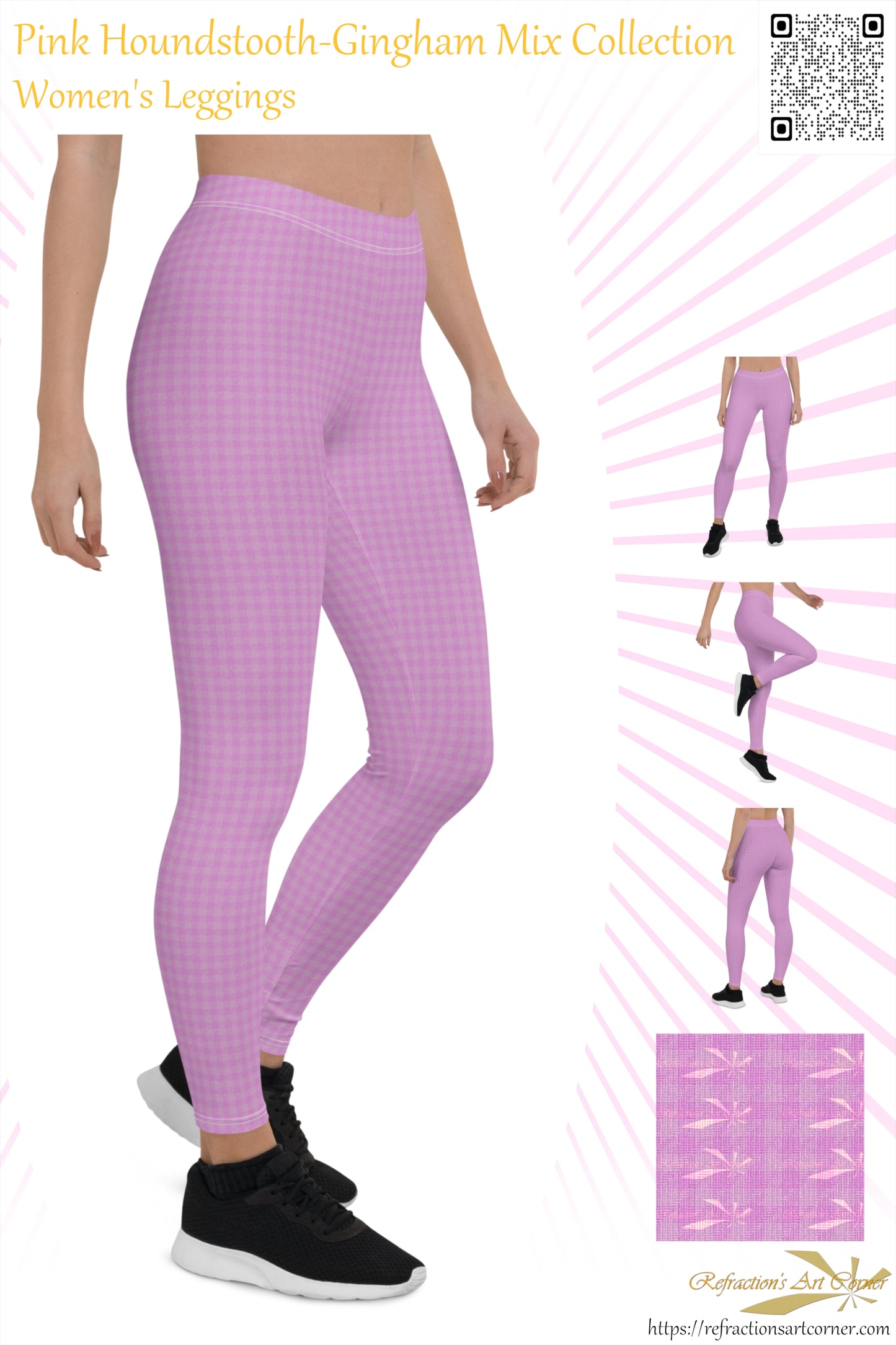 Women's Leggings Pink Houndstooth-Gingham Mix