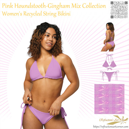 Women's Recycled String Bikini Pink Houndstooth-Gingham Mix