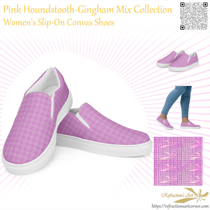 Women’s Slip-On Canvas Shoes Pink Houndstooth-Gingham Mix