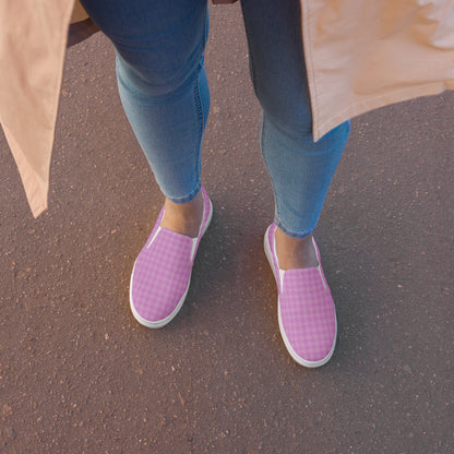 Women’s Slip-On Canvas Shoes Pink Houndstooth-Gingham Mix