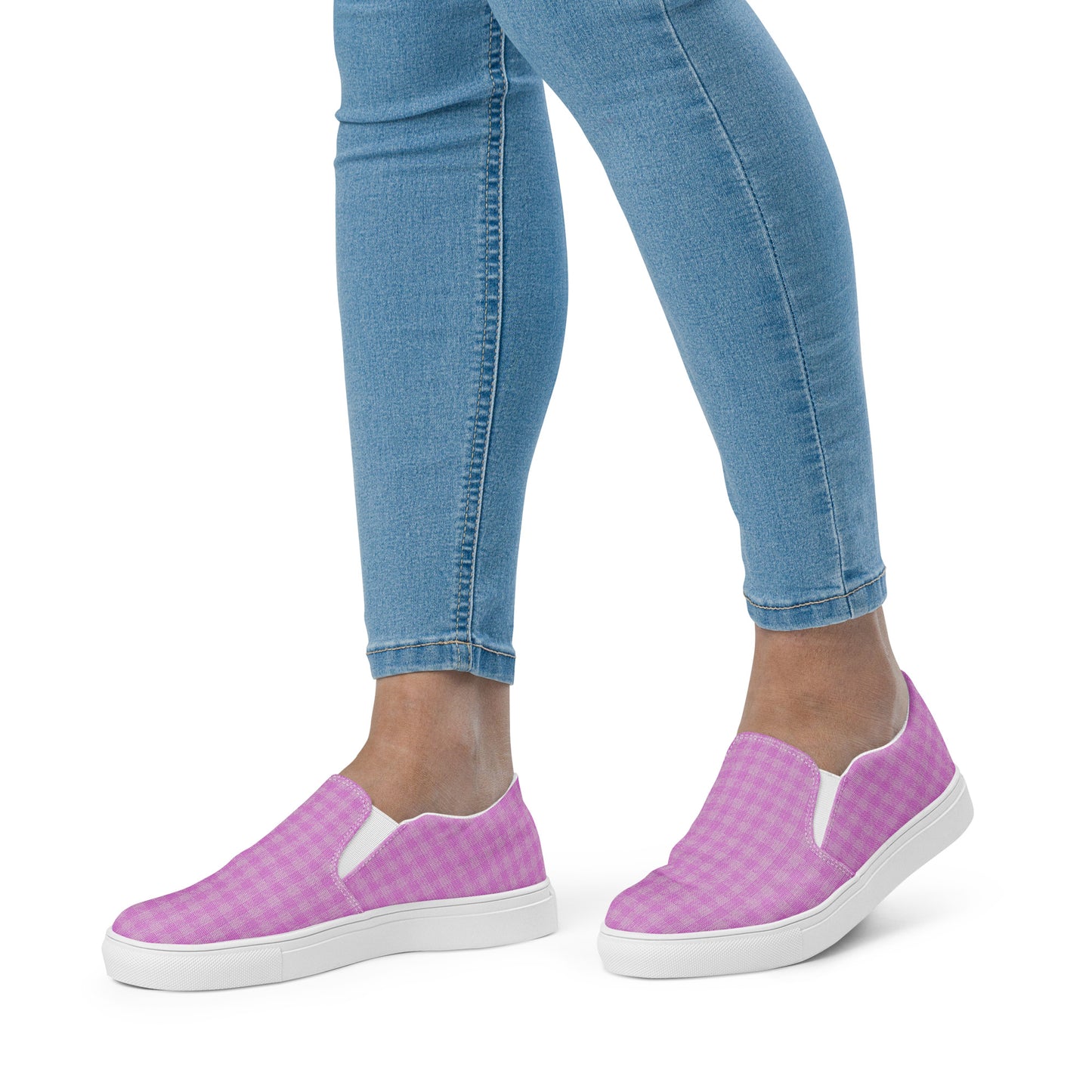 Women’s Slip-On Canvas Shoes Pink Houndstooth-Gingham Mix