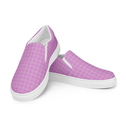 Women’s Slip-On Canvas Shoes Pink Houndstooth-Gingham Mix