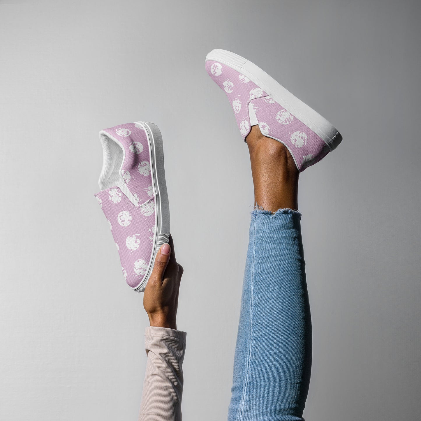 Women’s White Polka Dot Pink Slip-On Canvas Shoes