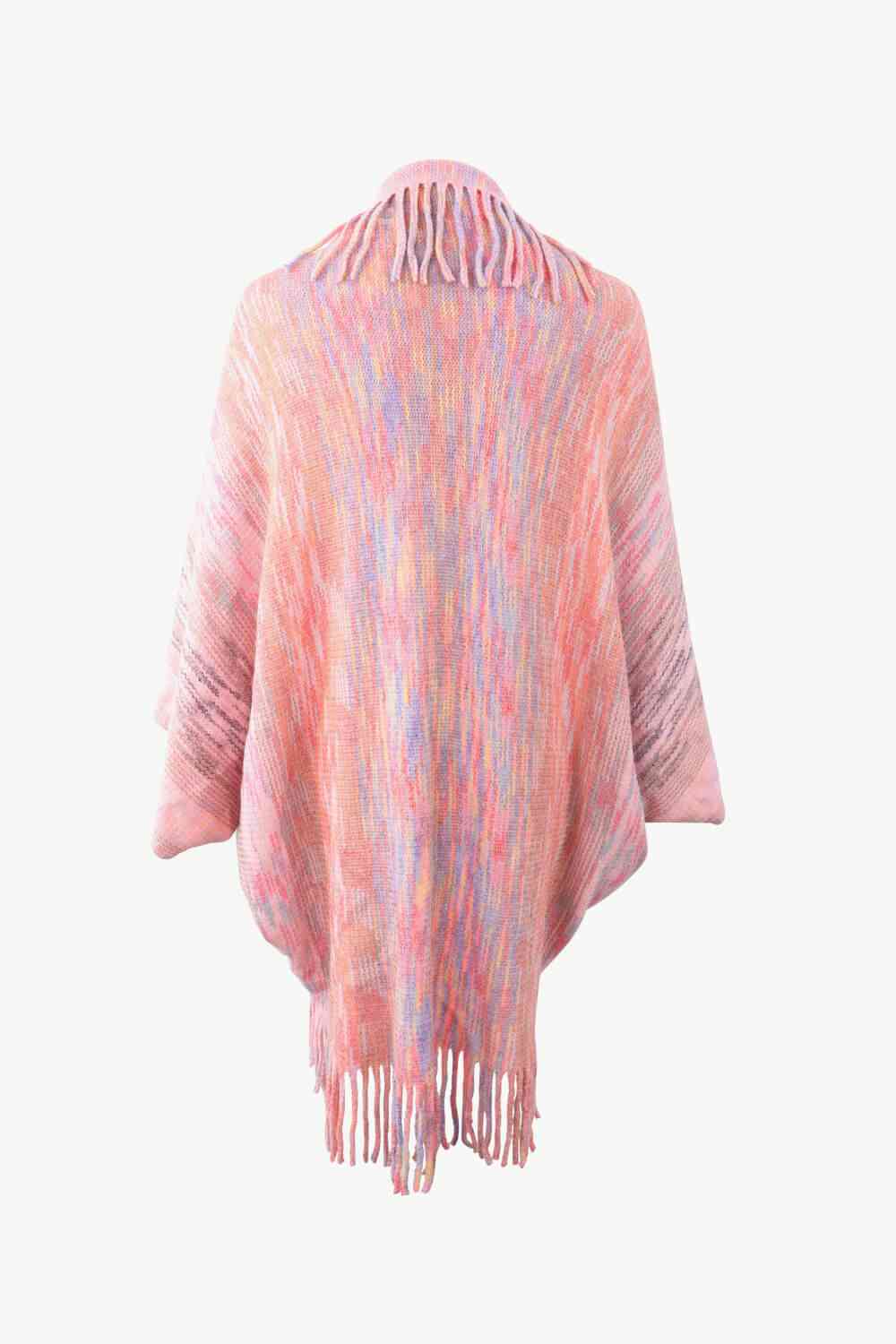 Multicolored Fringe Trim Poncho