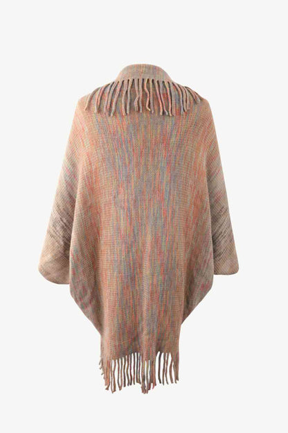 Multicolored Fringe Trim Poncho