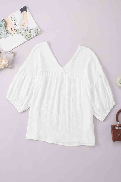 Dropped Shoulder V-Neck Blouse